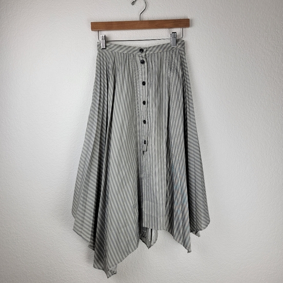 Acne Studios Ilia Stripe Asymmetric Pleated Midi Skirt Gray White 34/2 - Picture 7 of 14